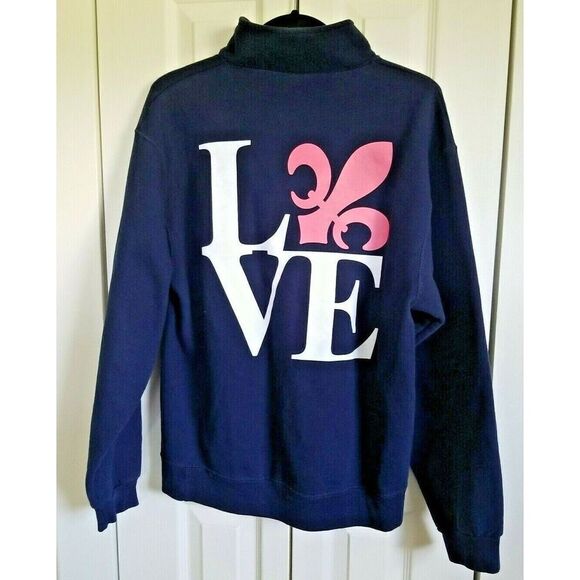 Duke University College Jerzees Medium LOVE Sweatshirt Navy Blue & Pink - Picture 1 of 3